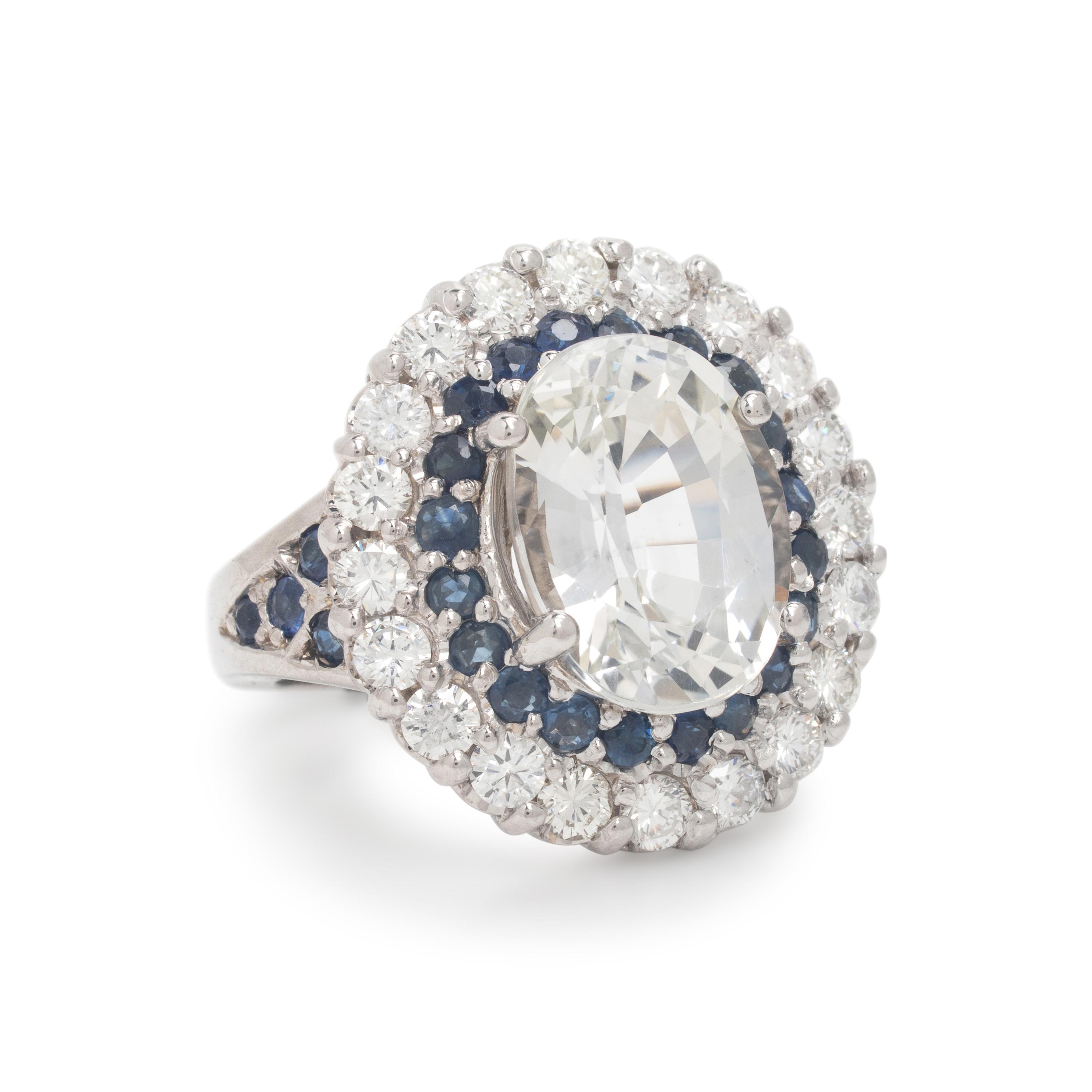 Near Colorless Sapphire, Diamond, and Sapphire Ring