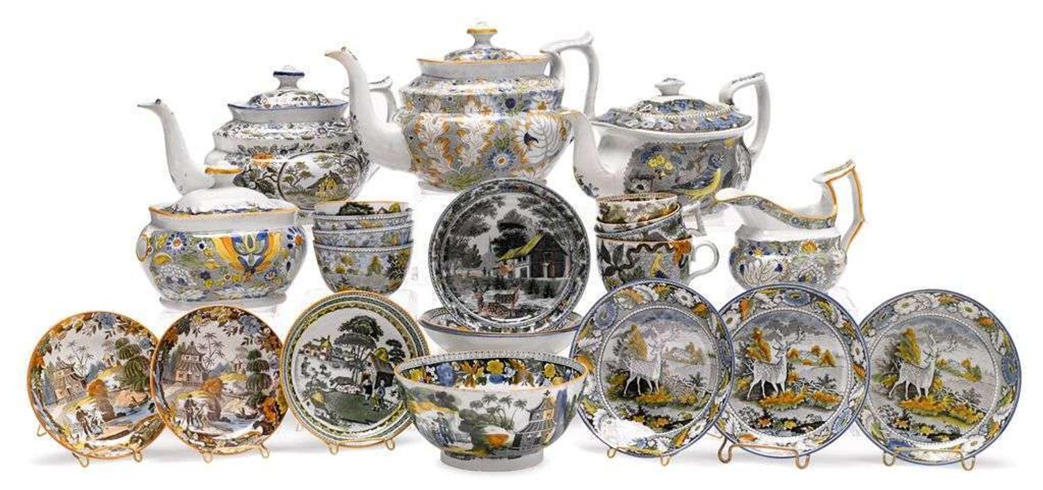 Collection of Staffordshire pearlware "Salopian" teawares first half 19th century