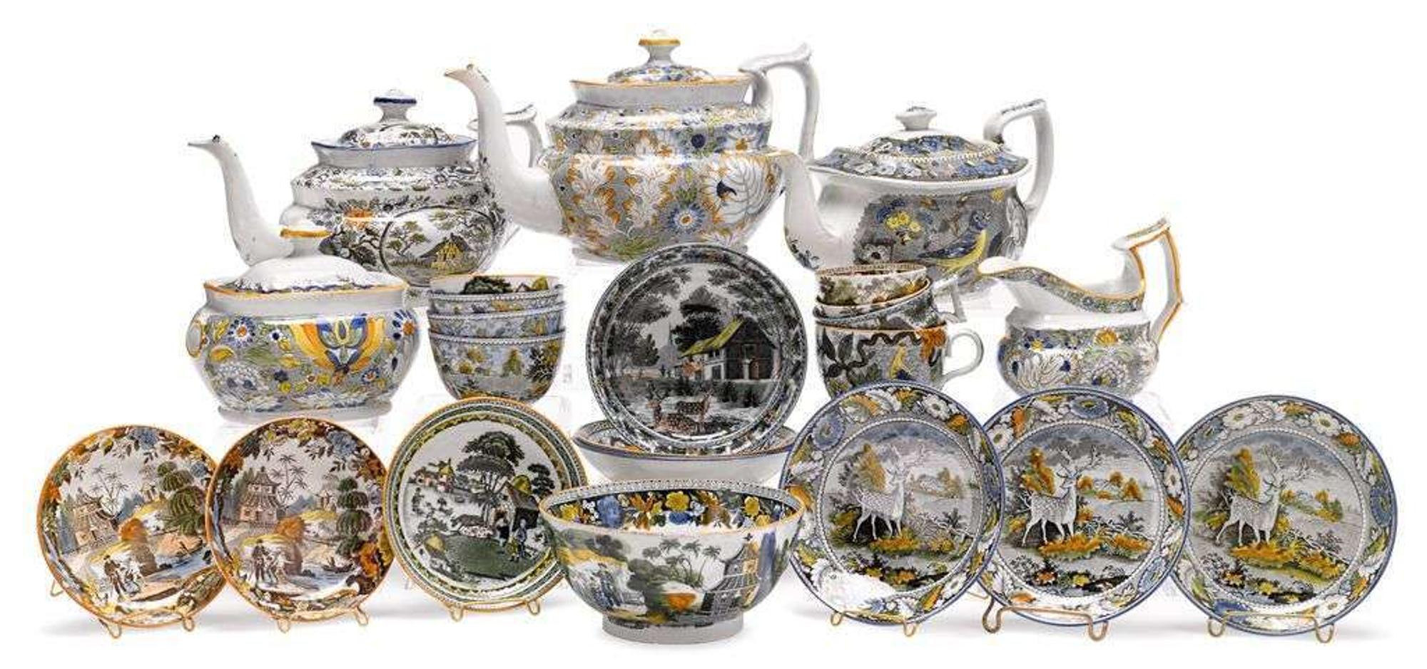 Collection of Staffordshire pearlware "Salopian" teawares first half 19th century
