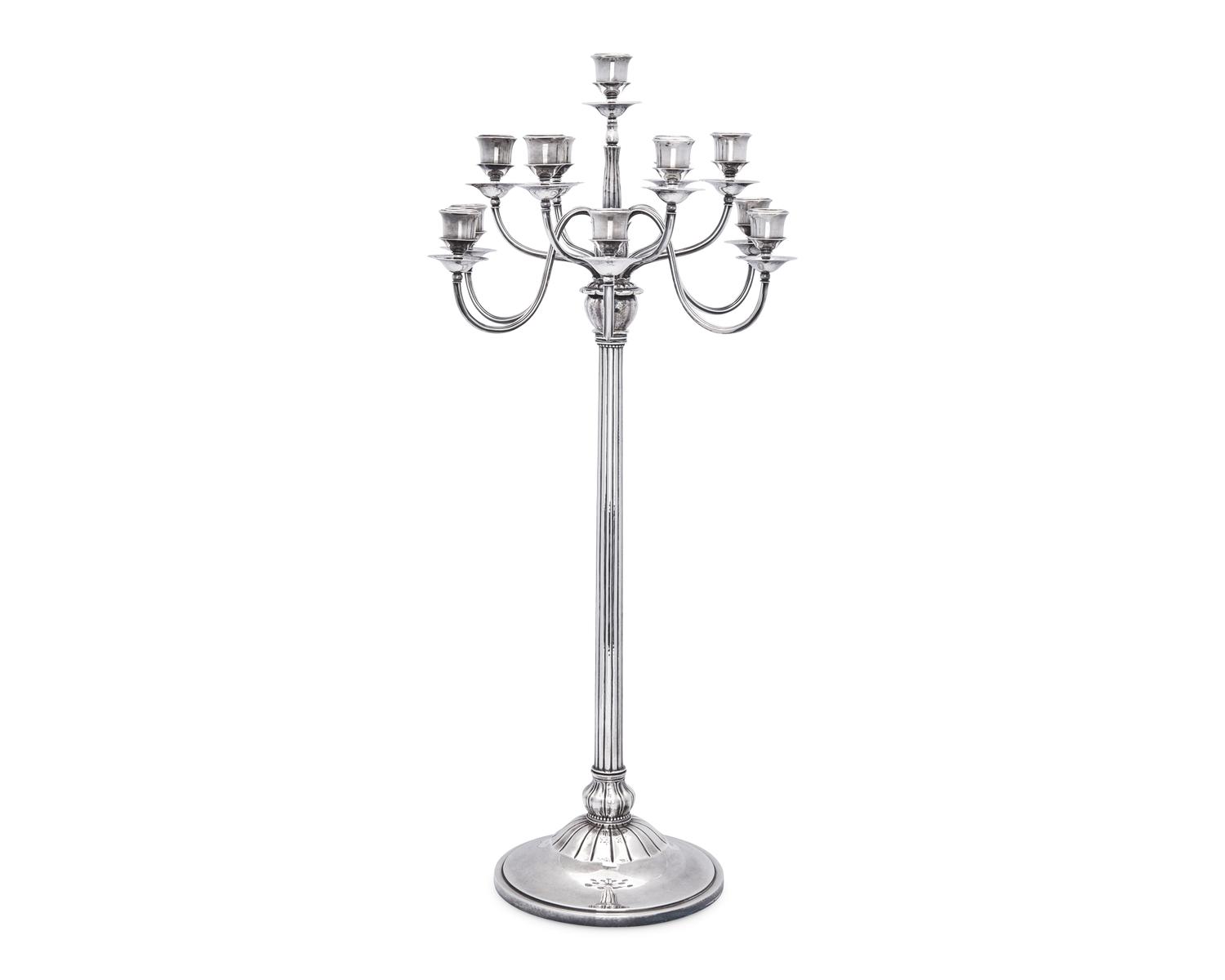 An Impressive Pair of Harald Nielsen Designed Georg Jensen Silver Thirteen-Light Candelabra