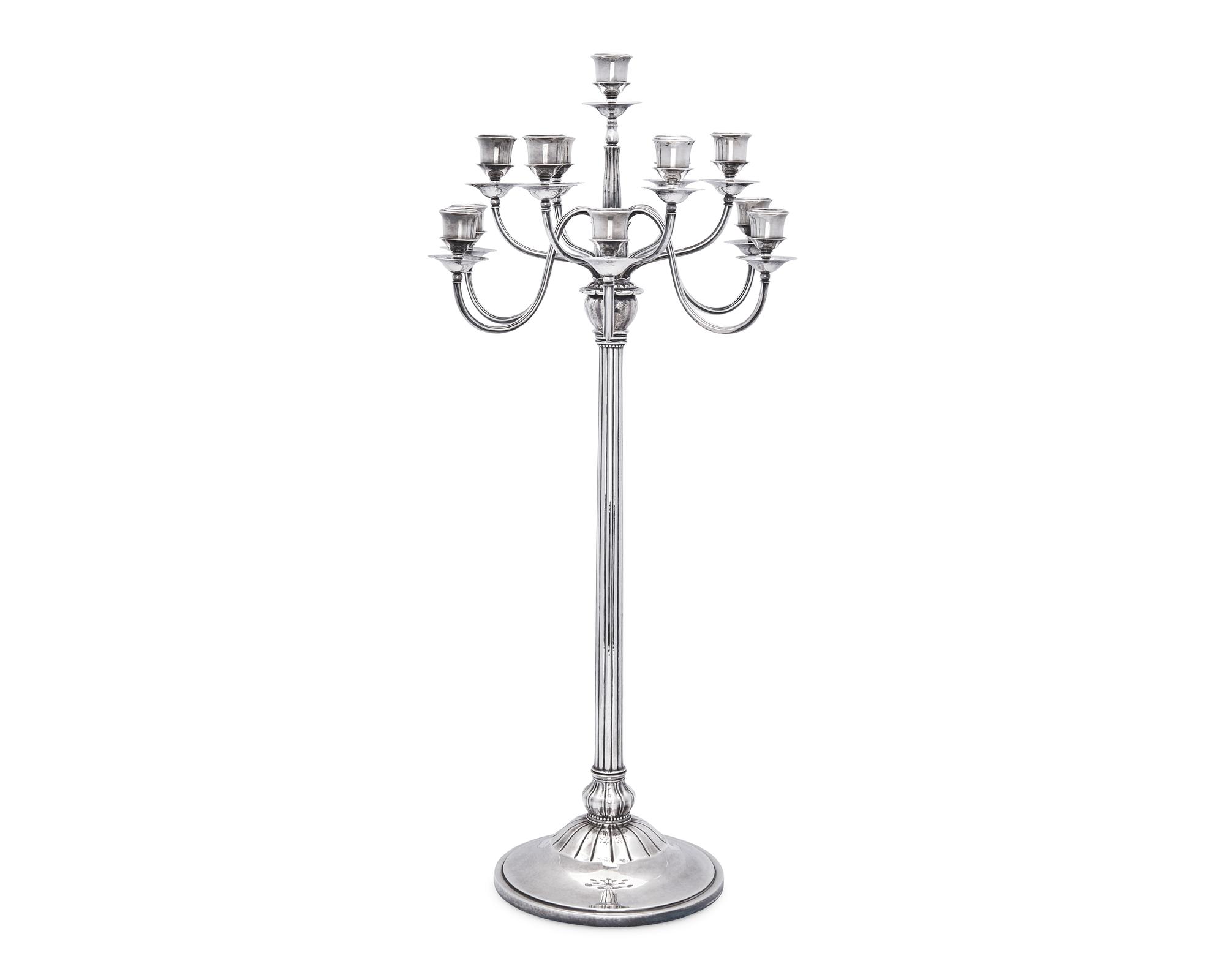 An Impressive Pair of Harald Nielsen Designed Georg Jensen Silver Thirteen-Light Candelabra