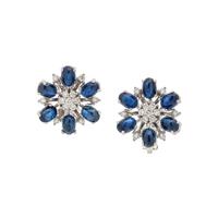 SAPPHIRE AND DIAMOND FLOWER EARCLIPS