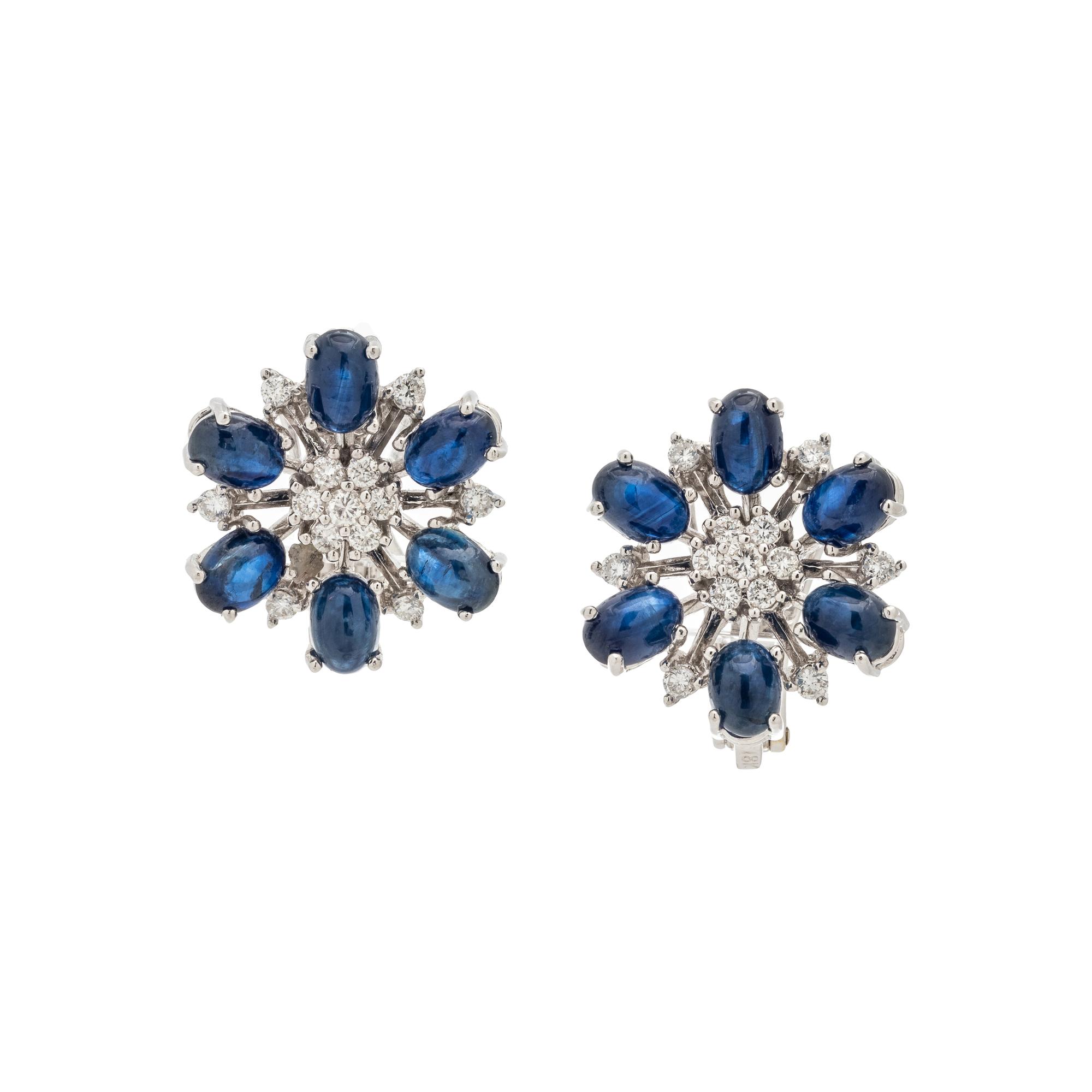 SAPPHIRE AND DIAMOND FLOWER EARCLIPS