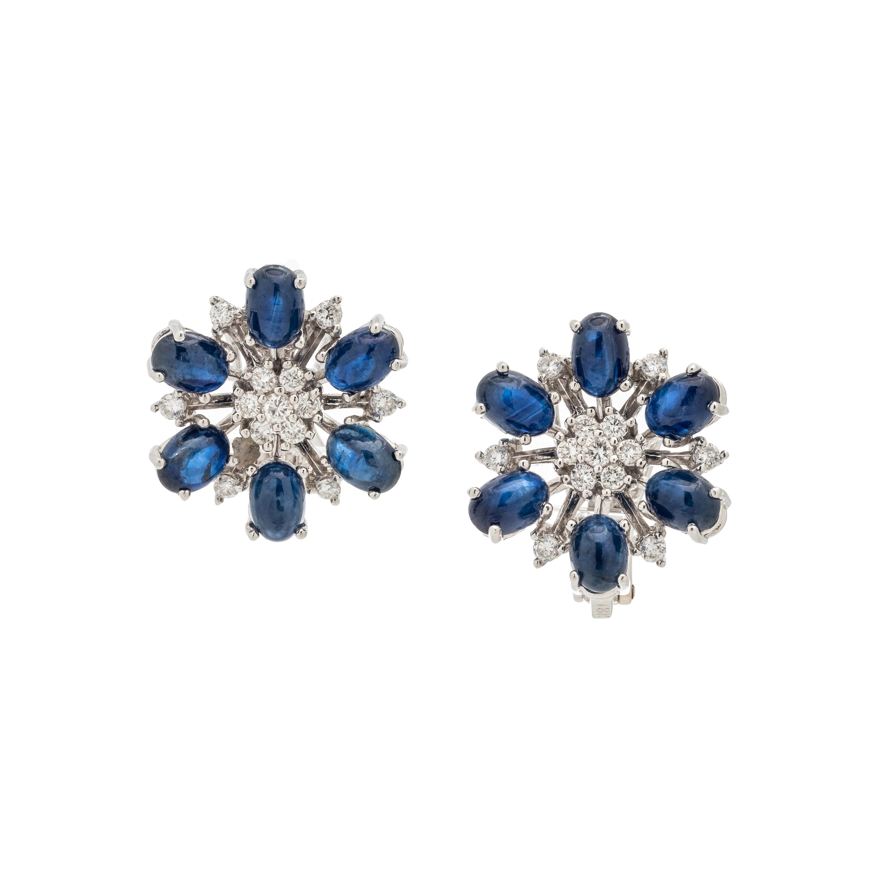 SAPPHIRE AND DIAMOND FLOWER EARCLIPS