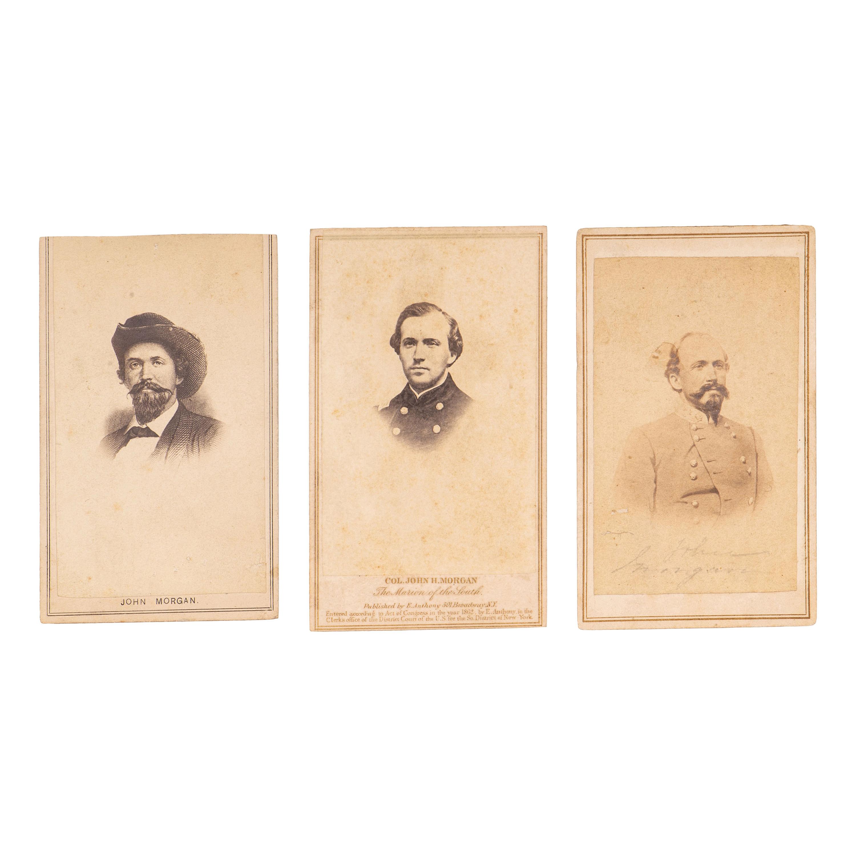 [CIVIL WAR] - [MORGAN, JOHN HUNT (1825-1864)]. Trio of CDVs of CSA Brigadier General Morgan, comprising: