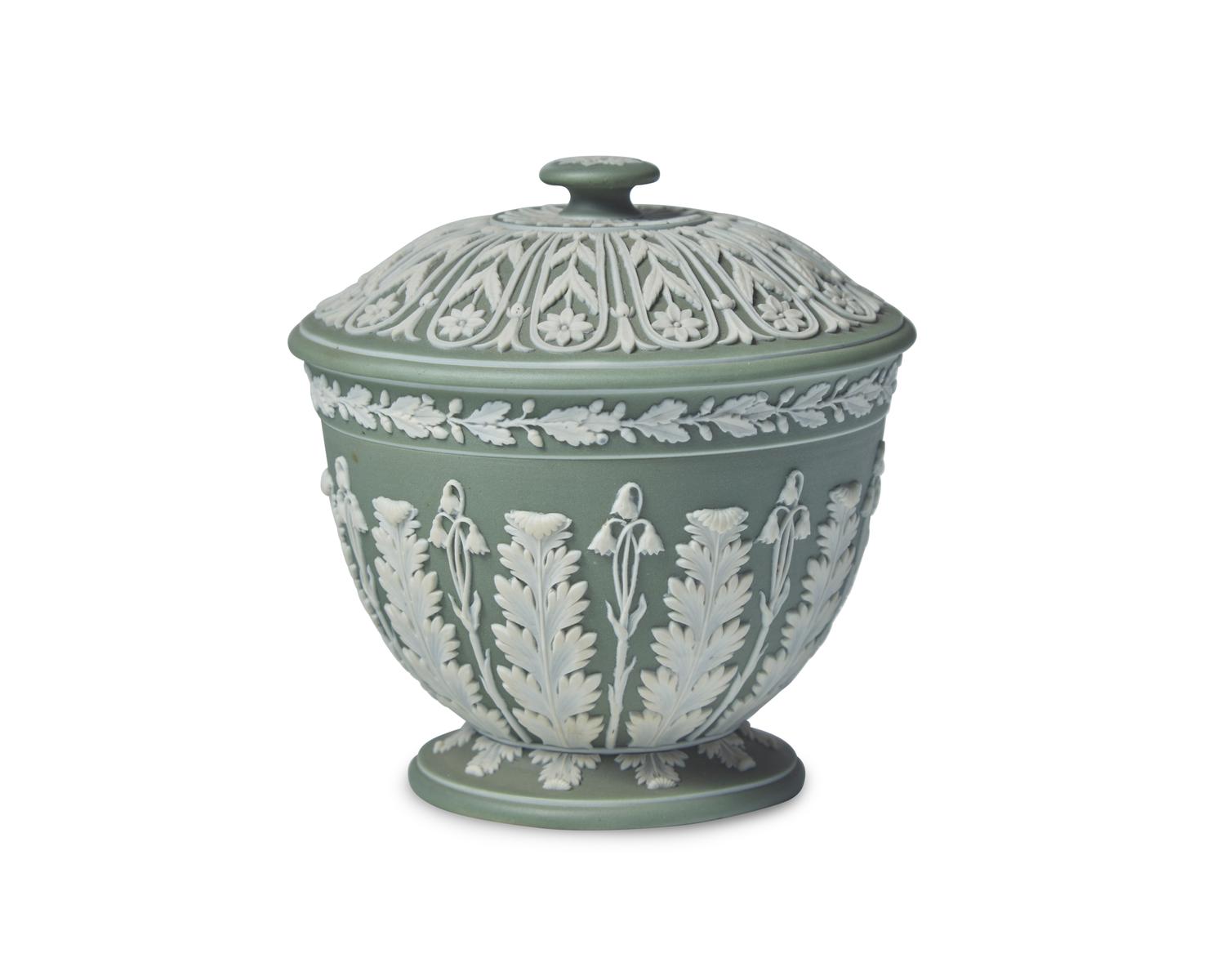 A Wedgwood Green and White Jasperware Covered Bowl