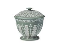 A Wedgwood Green and White Jasperware Covered Bowl