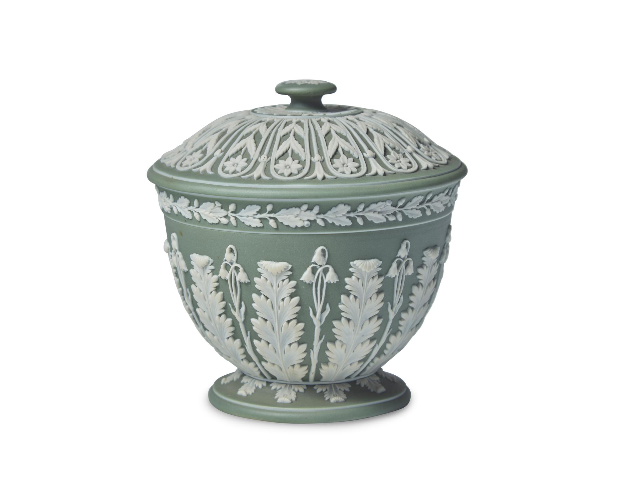 A Wedgwood Green and White Jasperware Covered Bowl