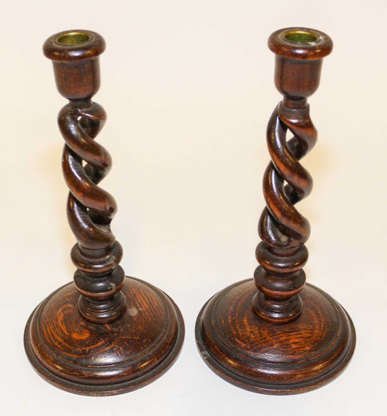 A Pair of English Oak Candlesticks Height 10 1/4 inches. — 19TH CENTURY