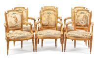 A Set of Six Louis XVI Style Giltwood Fauteuils Height 34 inches. — 19TH CENTURY