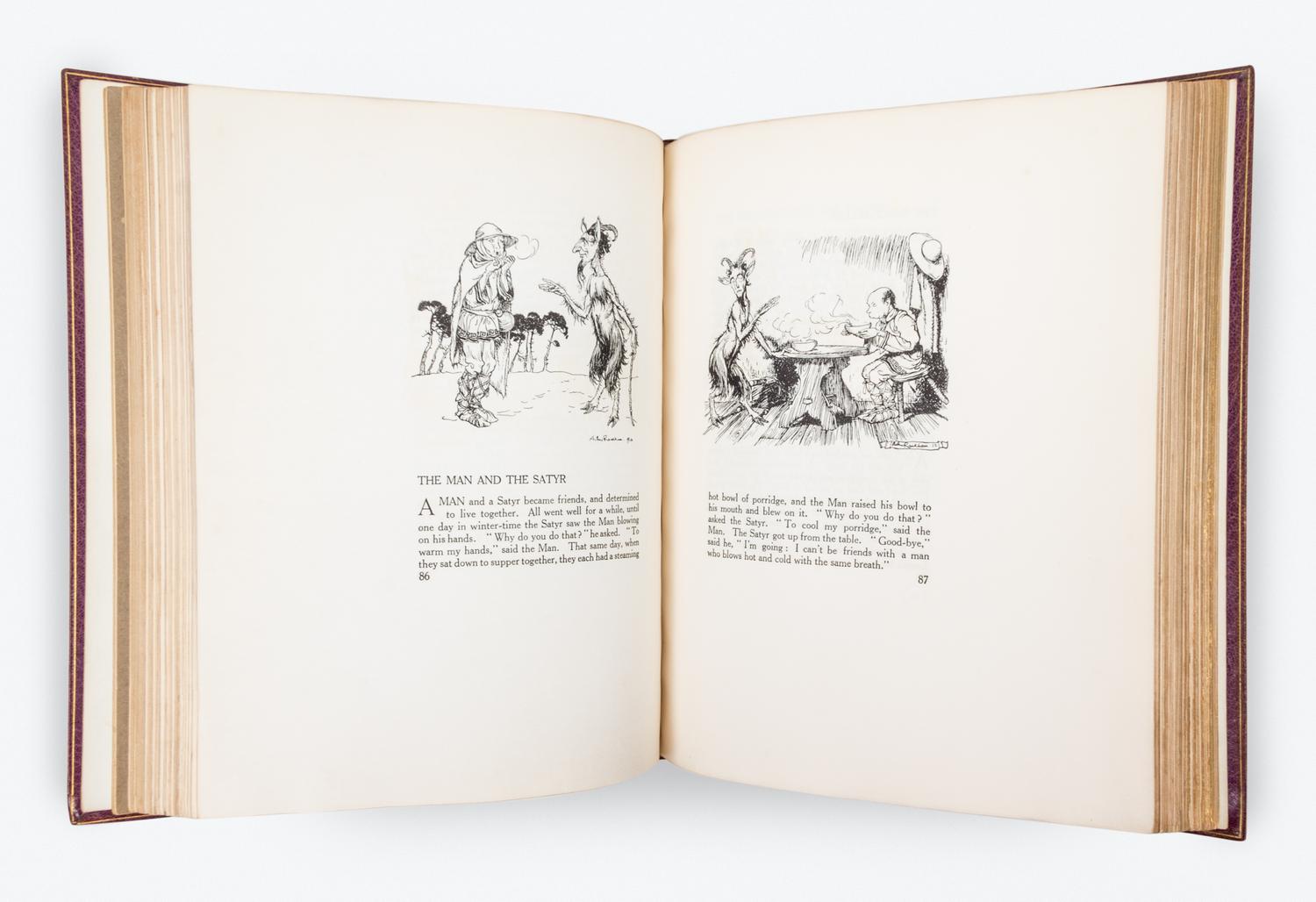 (ARTHUR RACKHAM) AESOP. Aesop's Fables. London, 1912. Illustrated and signed by Arthur Rackham. Limited edition number 496 of 1450.