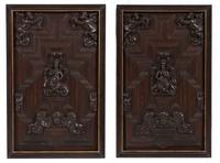 A Pair of English Carved Oak Panels Height 30 3/4 x width 19 1/2 inches.
