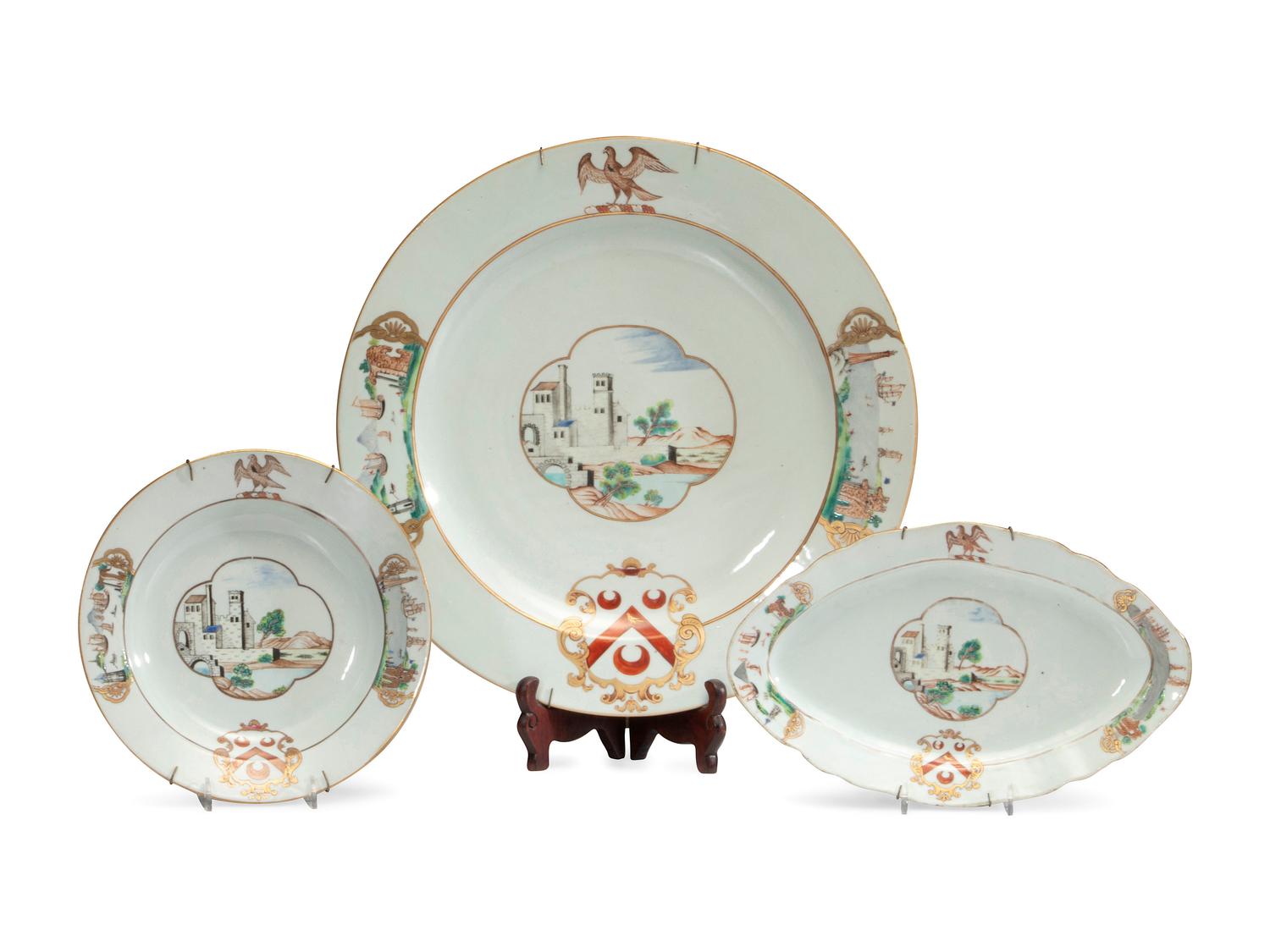 Twelve Chinese Export Pole Family Armorial Porcelain Articles
