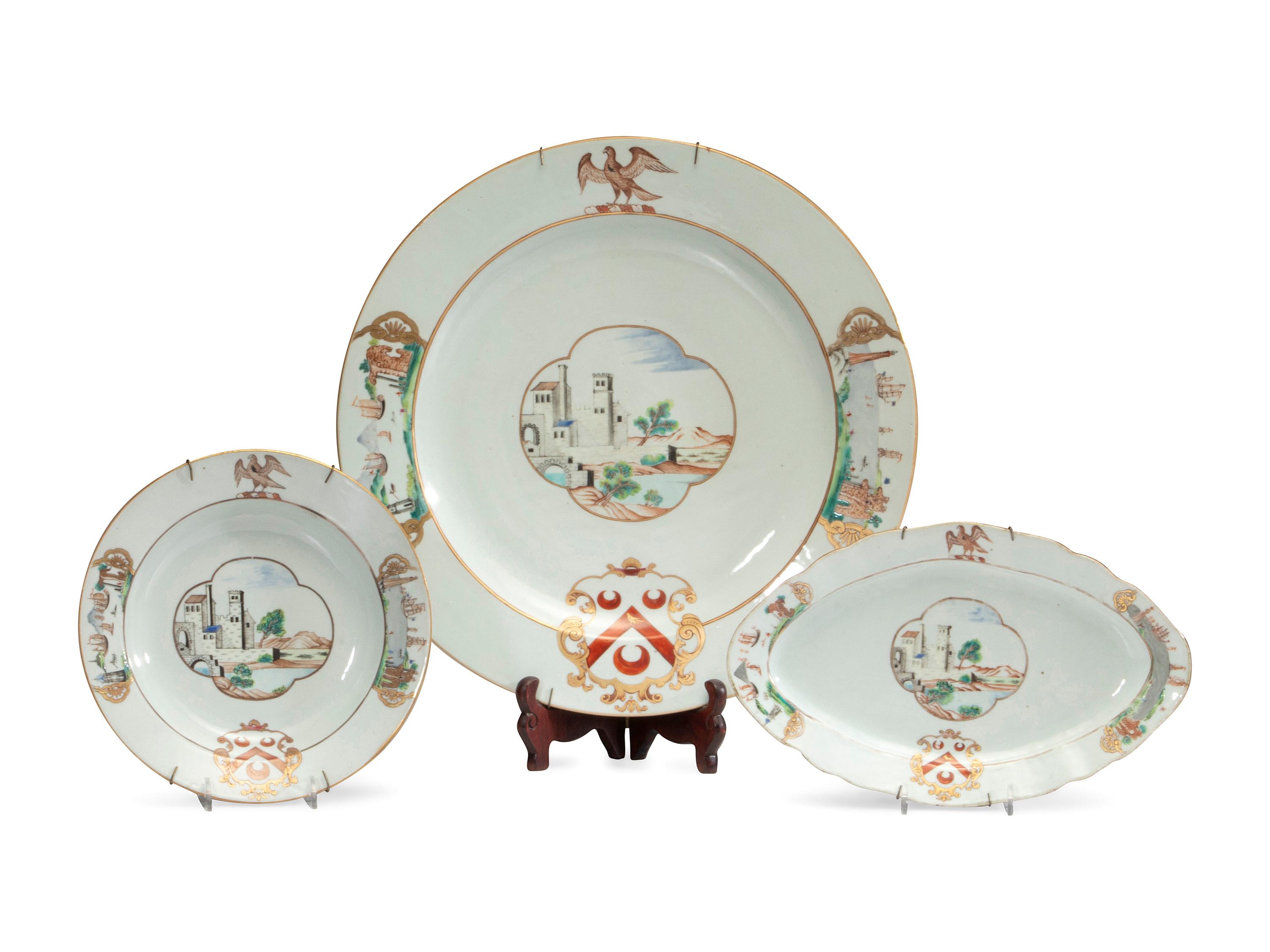 Twelve Chinese Export Pole Family Armorial Porcelain Articles
