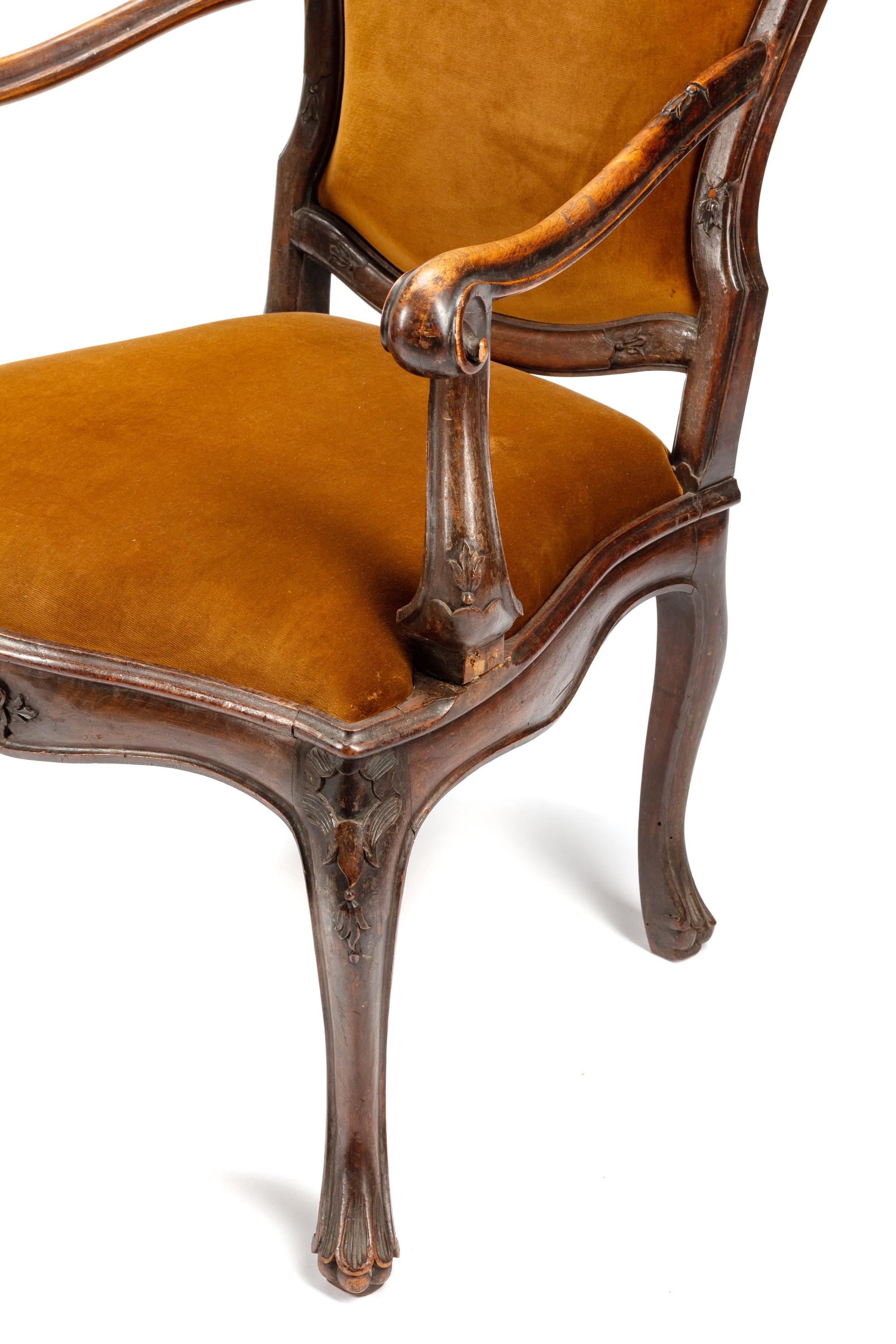 A Pair of Italian Walnut Armchairs