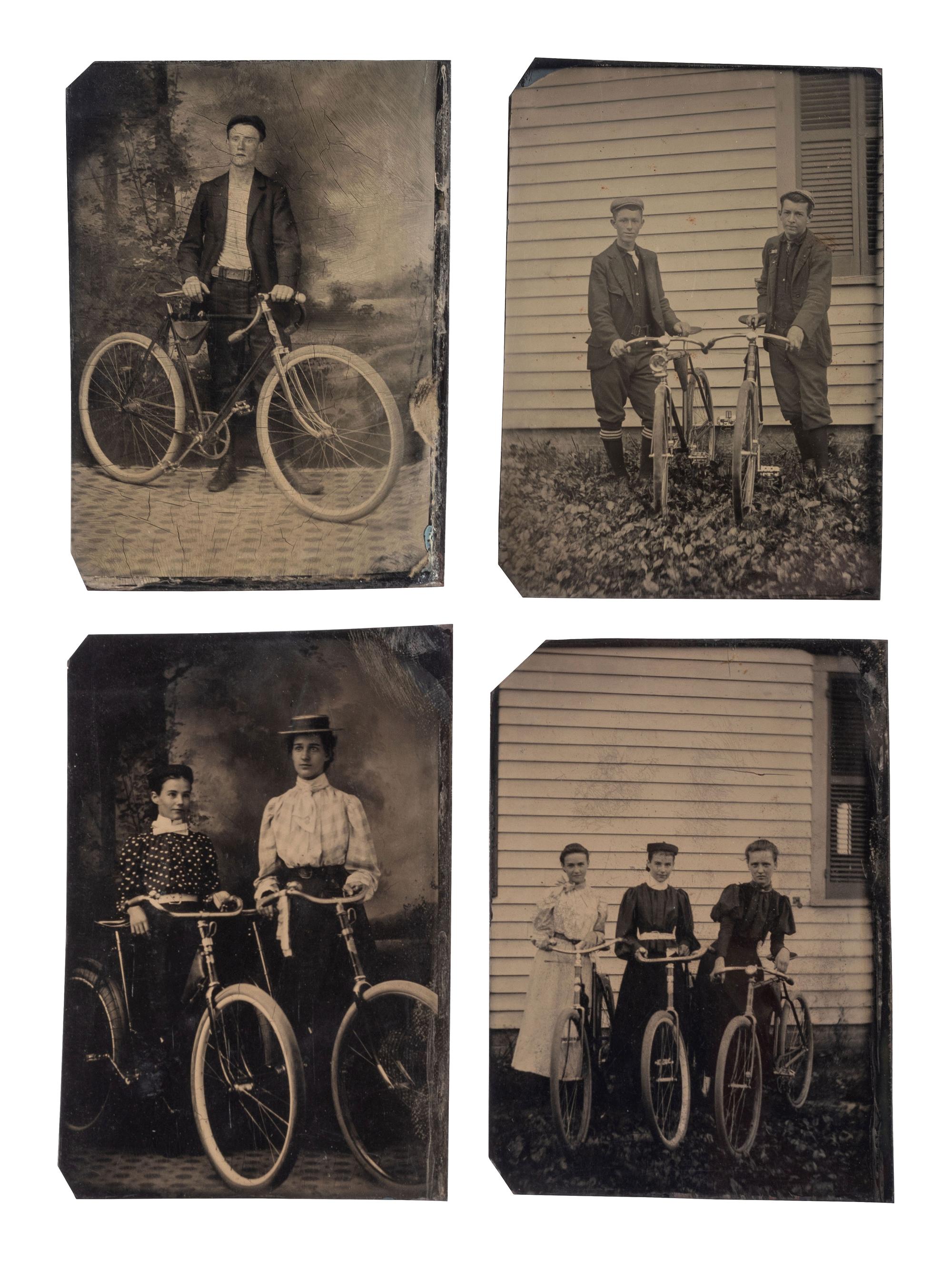 [EARLY PHOTOGRAPHY - CYCLING]. 14 photographs of featuring bicycles and other wheeled devices.