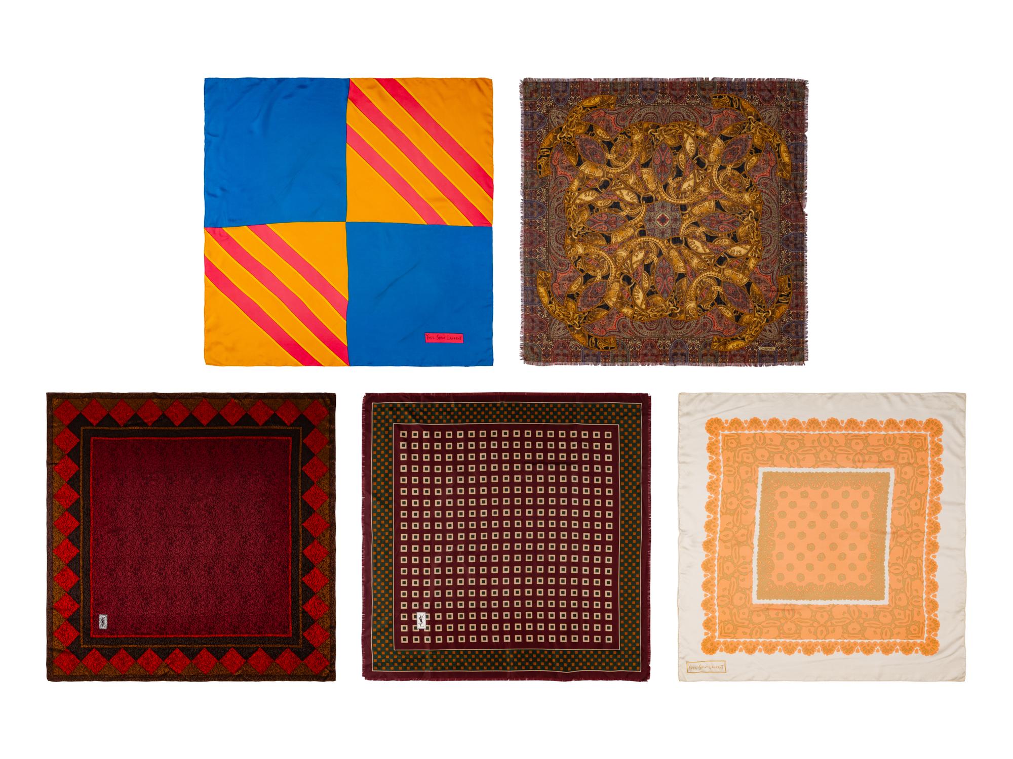 Five Designer Scarves: One Chanel and Four Yves Saint Laurent