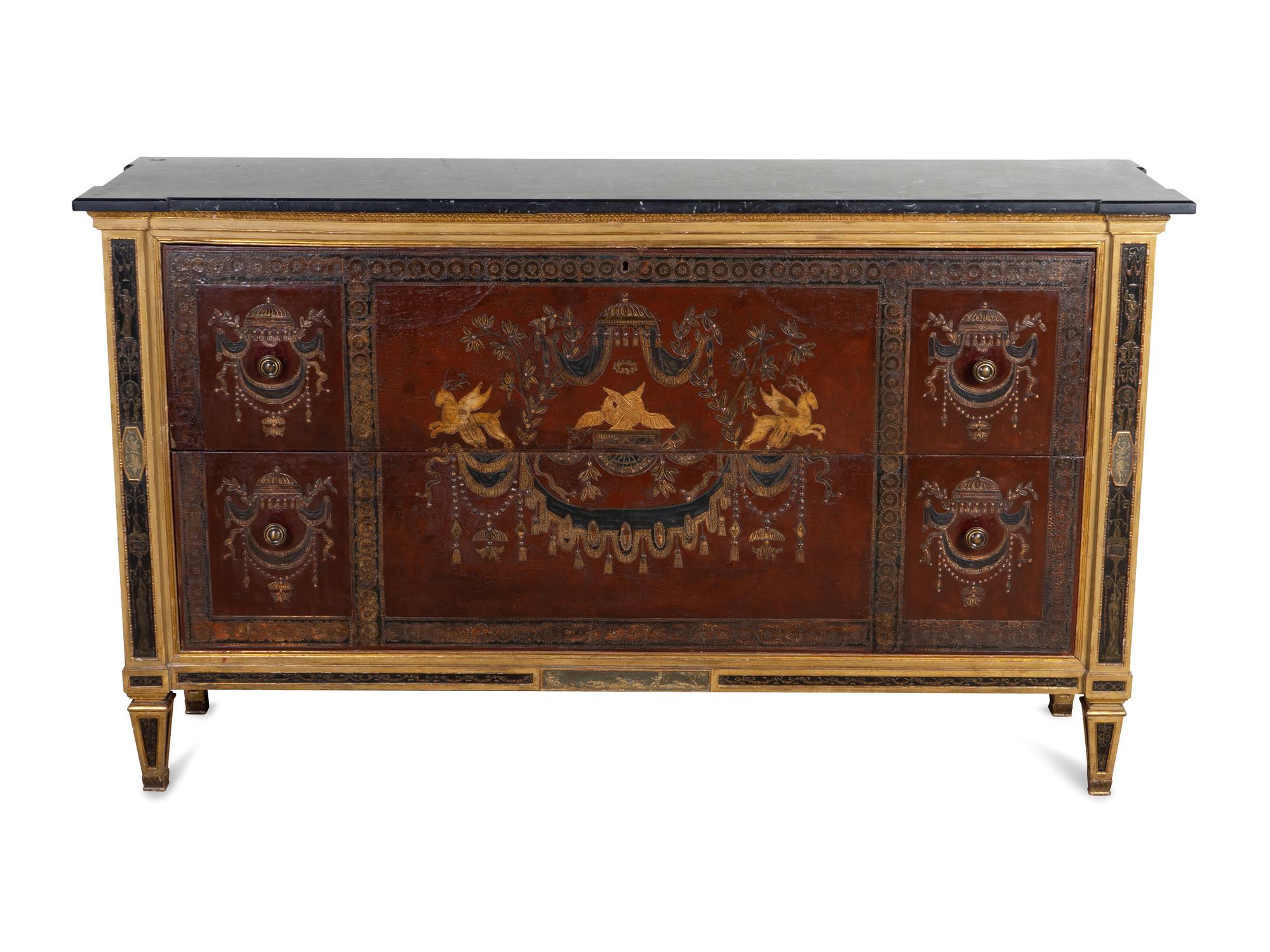 A Directoire Style Parcel-Gilt and Painted Commode — EARLY 20TH CENTURY