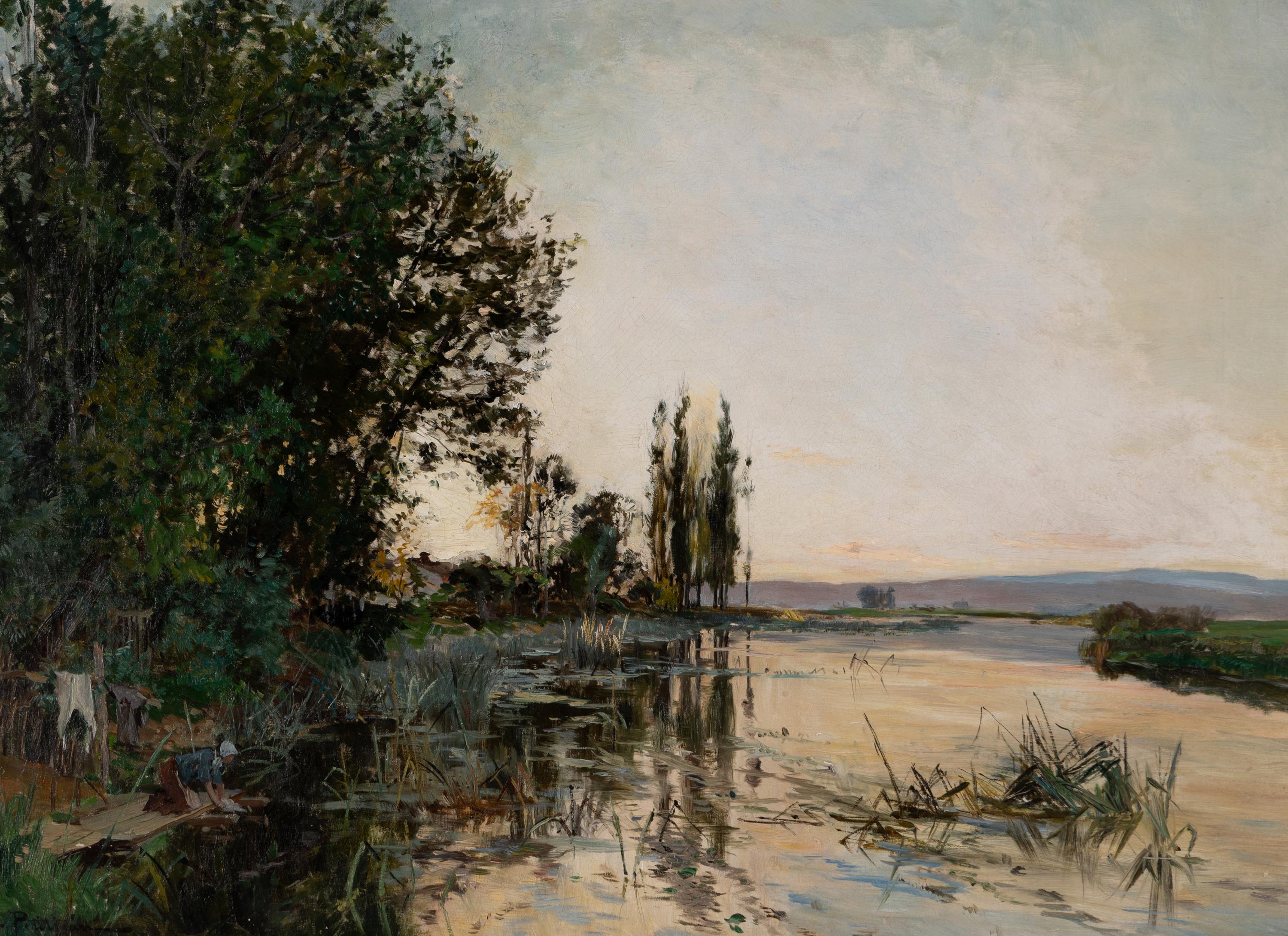 Edmond Marie Petitjean (French, 1844-1925) — Washerwoman at the River's Edge