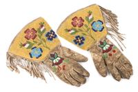 Pair of Plateau Area Beaded Gauntlets Length 15 x width 7 inches — Early 20th Century