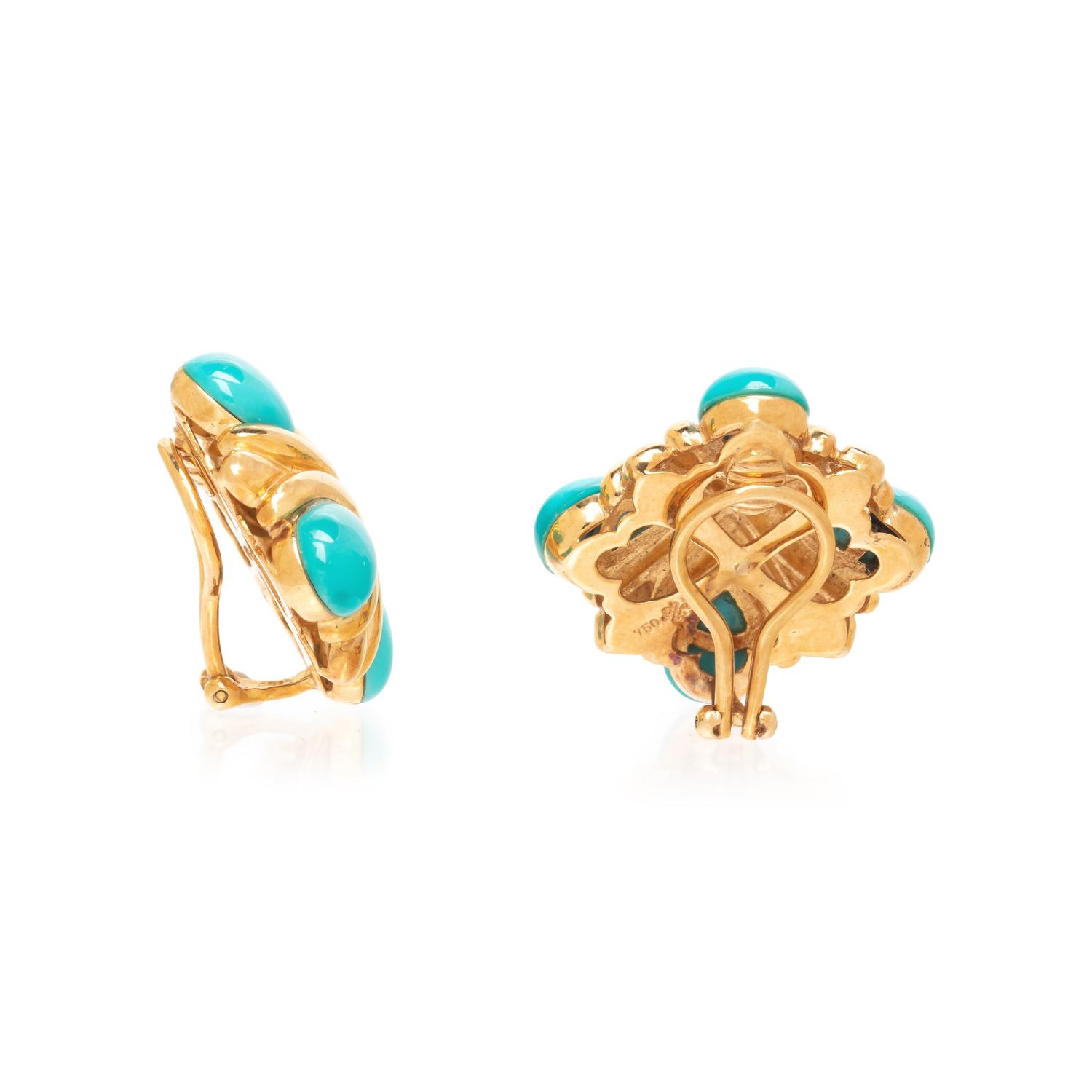 YELLOW GOLD AND TREATED TURQUOISE EARRINGS