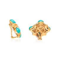 YELLOW GOLD AND TREATED TURQUOISE EARRINGS