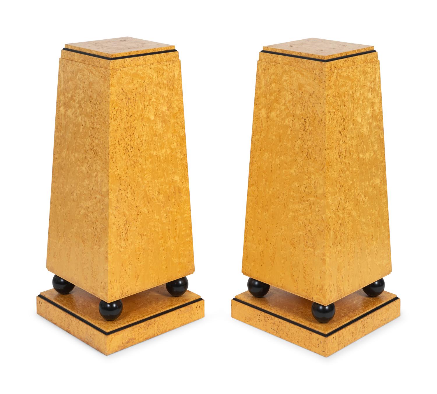 A Pair of Art Deco Style Amboyna-Veneered Pedestals — JAMES V. NEWCOMB, NO. 119A AND 119B, 2006