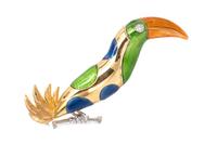 An 18 Karat Gold, Polychrome Enamel and Diamond Toucan Brooch, Bulgari, 9.90 dwts.