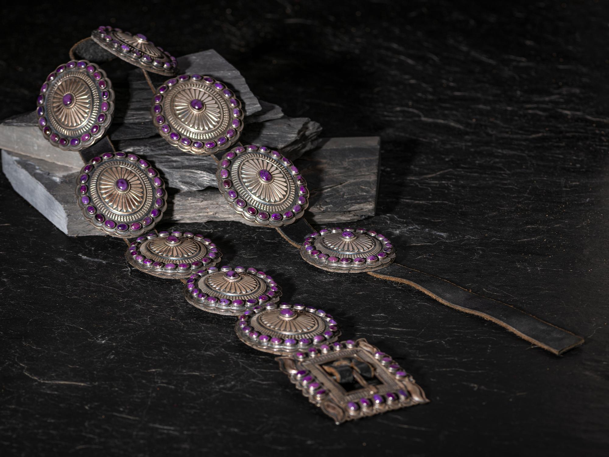 Sterling Silver and Sugilite Cluster Concha Belt