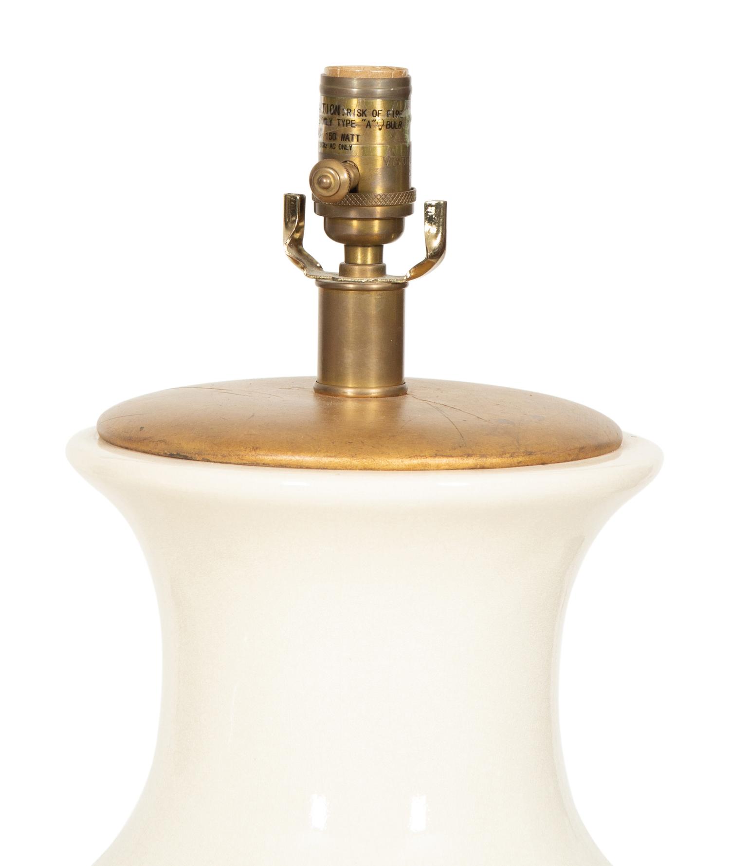 A Pair of Glazed Ceramic Baluster Form Table Lamps
