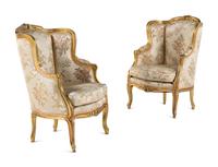 A Pair of Louis XV Style Giltwood Bergères