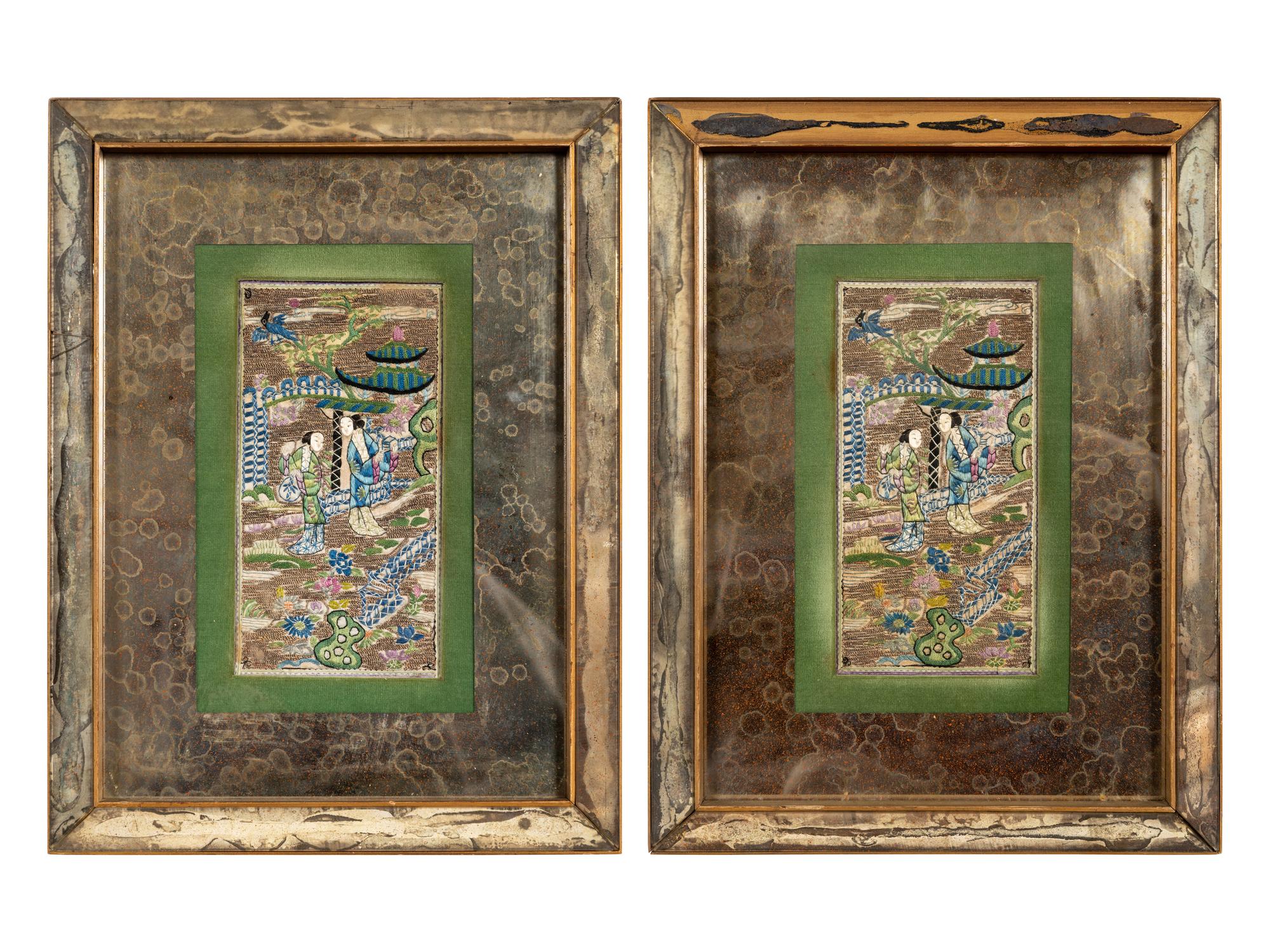 A Pair of Chinese Embroidered Silk Panels