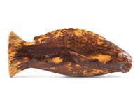 A Yellowware Rockingham Glaze Fish Flask