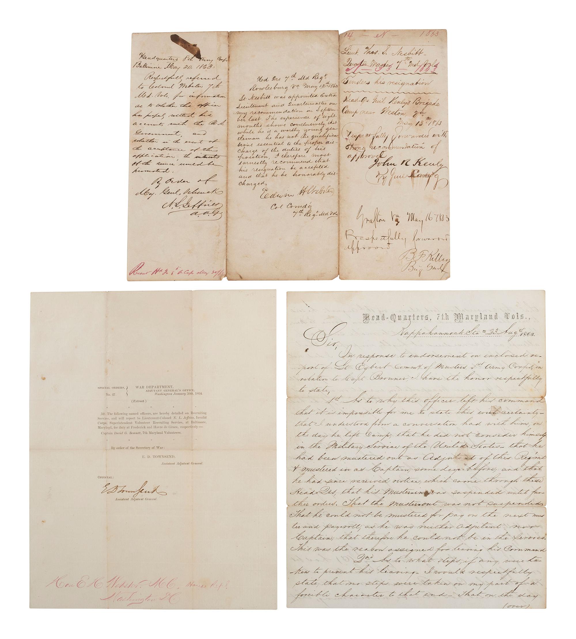 [CIVIL WAR-MARYLAND]. Group including an endorsement signed by Maj. Genl. George G. MEADE.