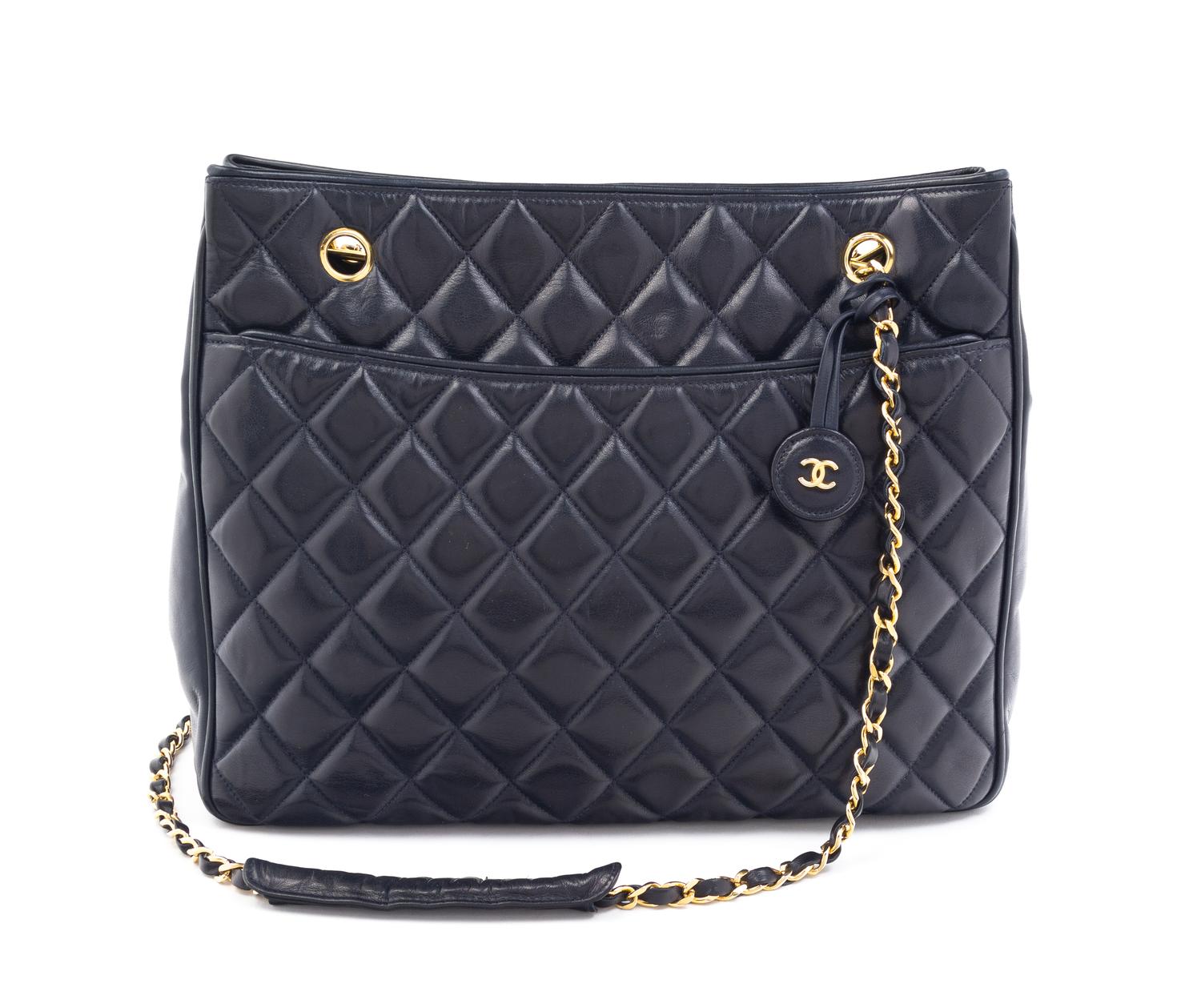 A Chanel Navy Leather Quilted Tote Handbag, 12.5" x 10" x 4".