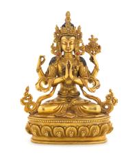 A Sino-Tibetan Gilt Bronze Figure of a Bodhisattva Height 6 1/2 inches.