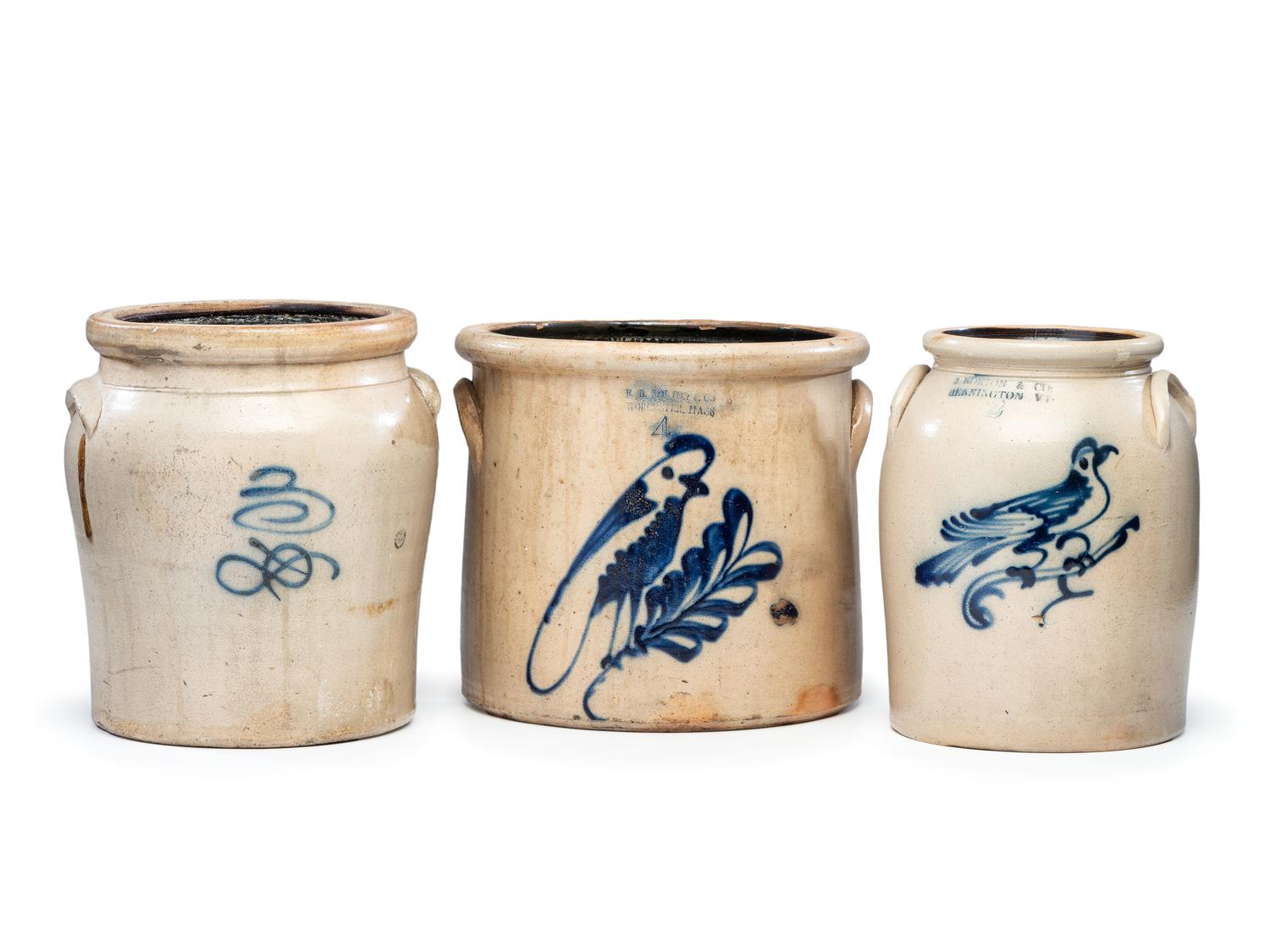 Three Cobalt-Decorated Stoneware Vessels