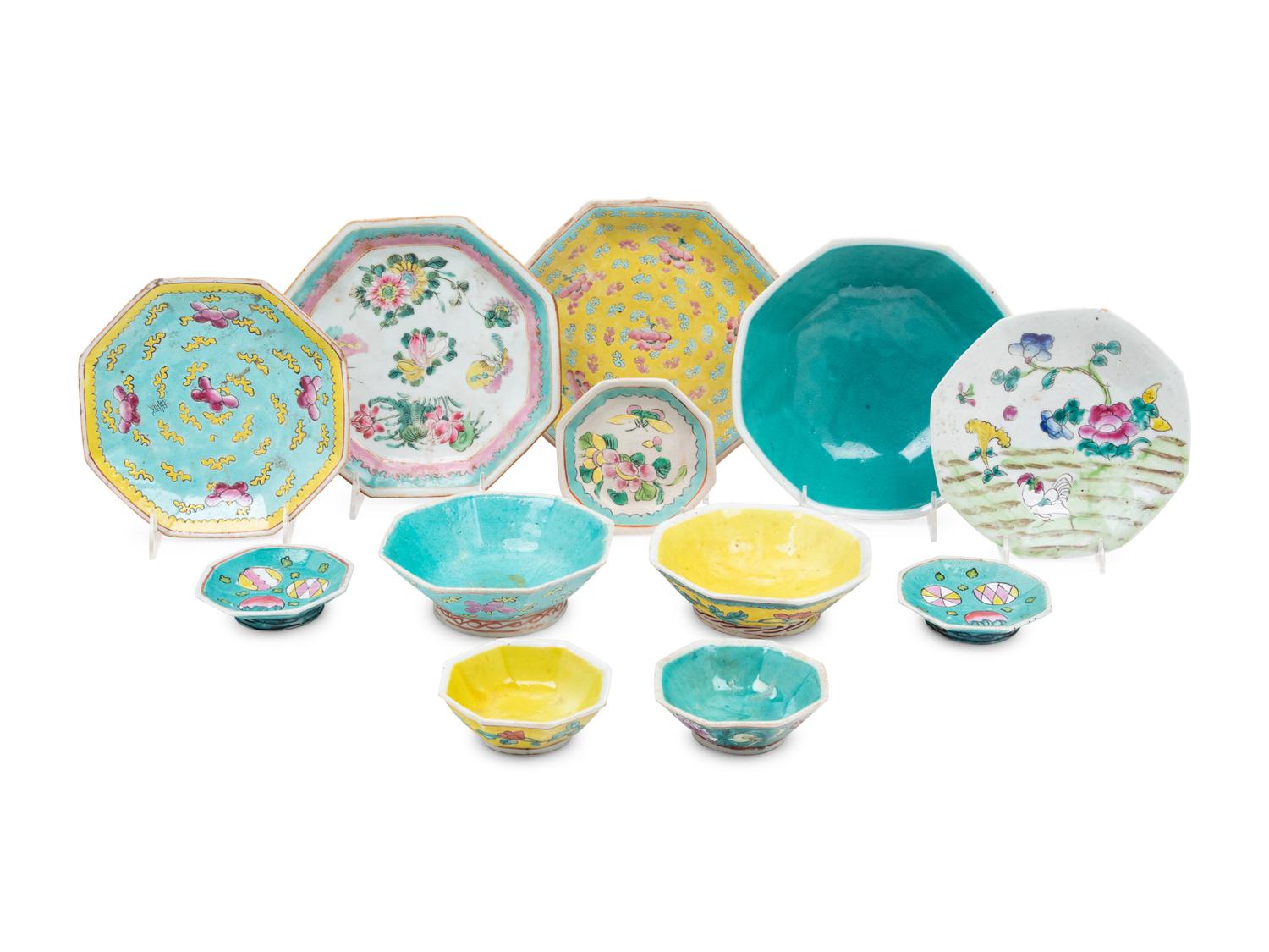 A Collection of 55 Chinese Famille Rose Octagonal Serving Dishes
