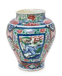 A Wucai Porcelain Jar Height 14 inches. — SHUNZHI PERIOD (1644-1661)