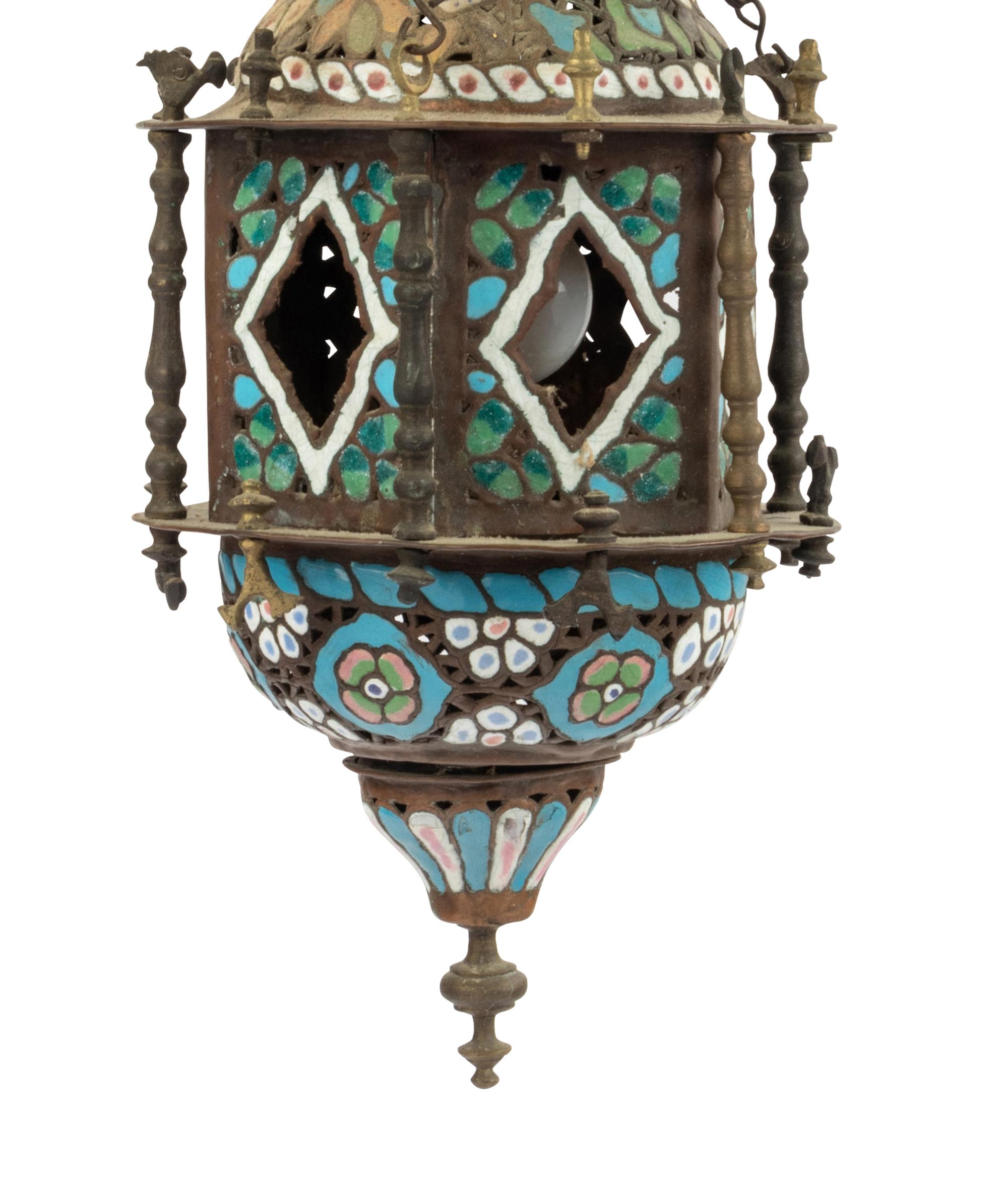 A Middle Eastern Enameled Brass Lantern