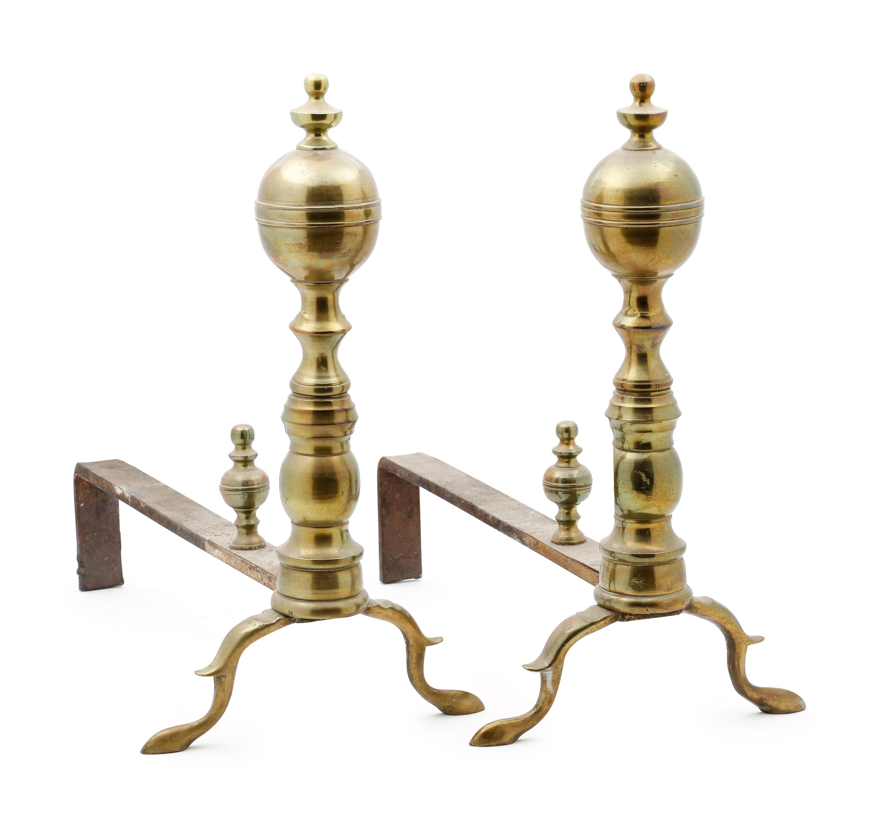 A Pair of Brass Andirons