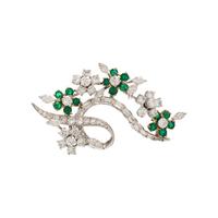 EMERALD AND DIAMOND FLORAL BROOCH