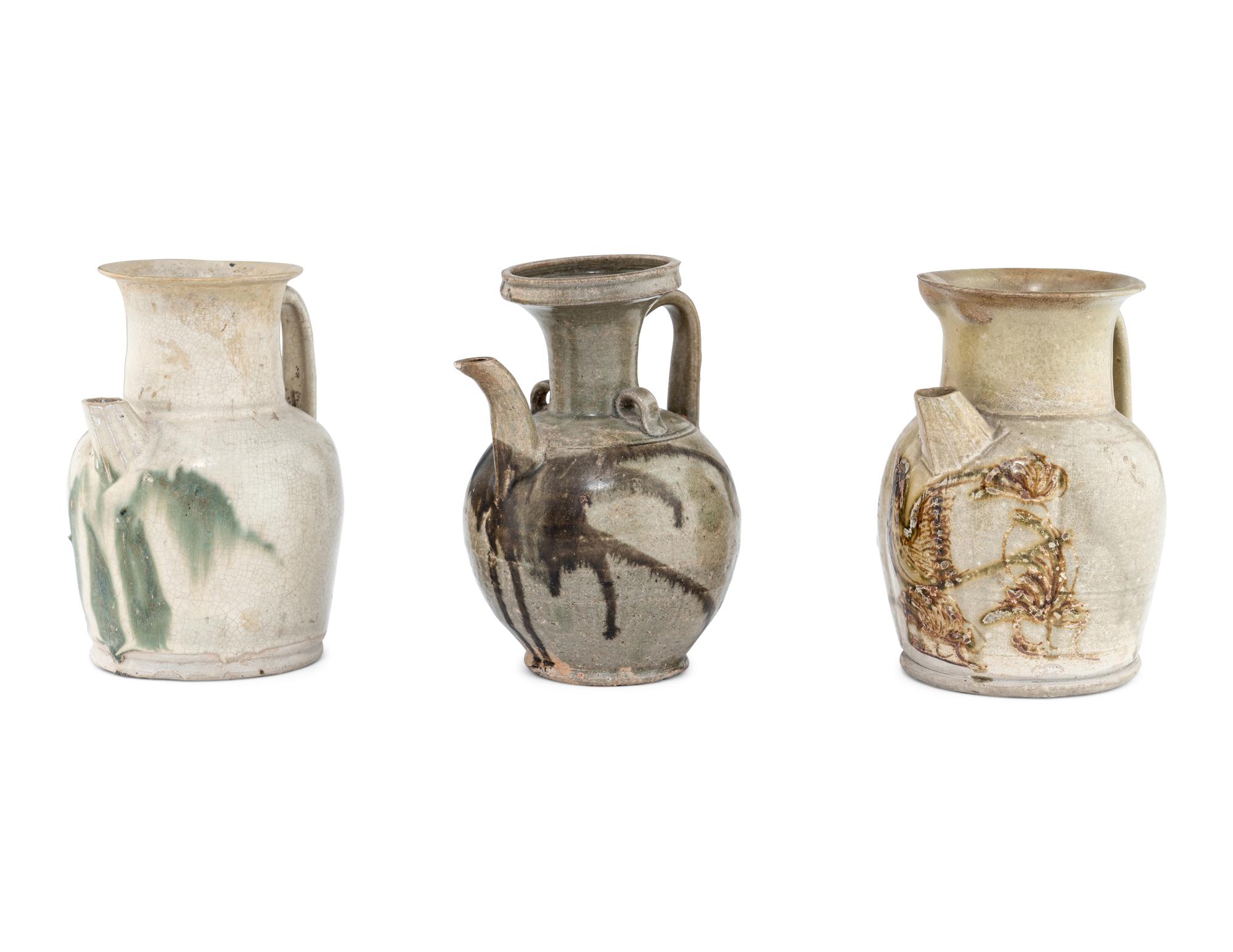 Three Chinese Changshayao Style Stoneware Ewers