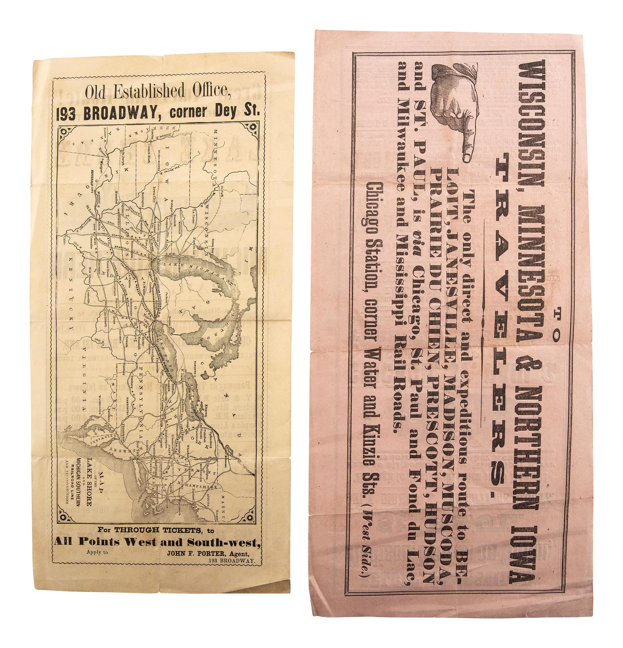 [TRANSPORTATION]. Broadsides advertising new railroad routes for travelling westward, comprising: