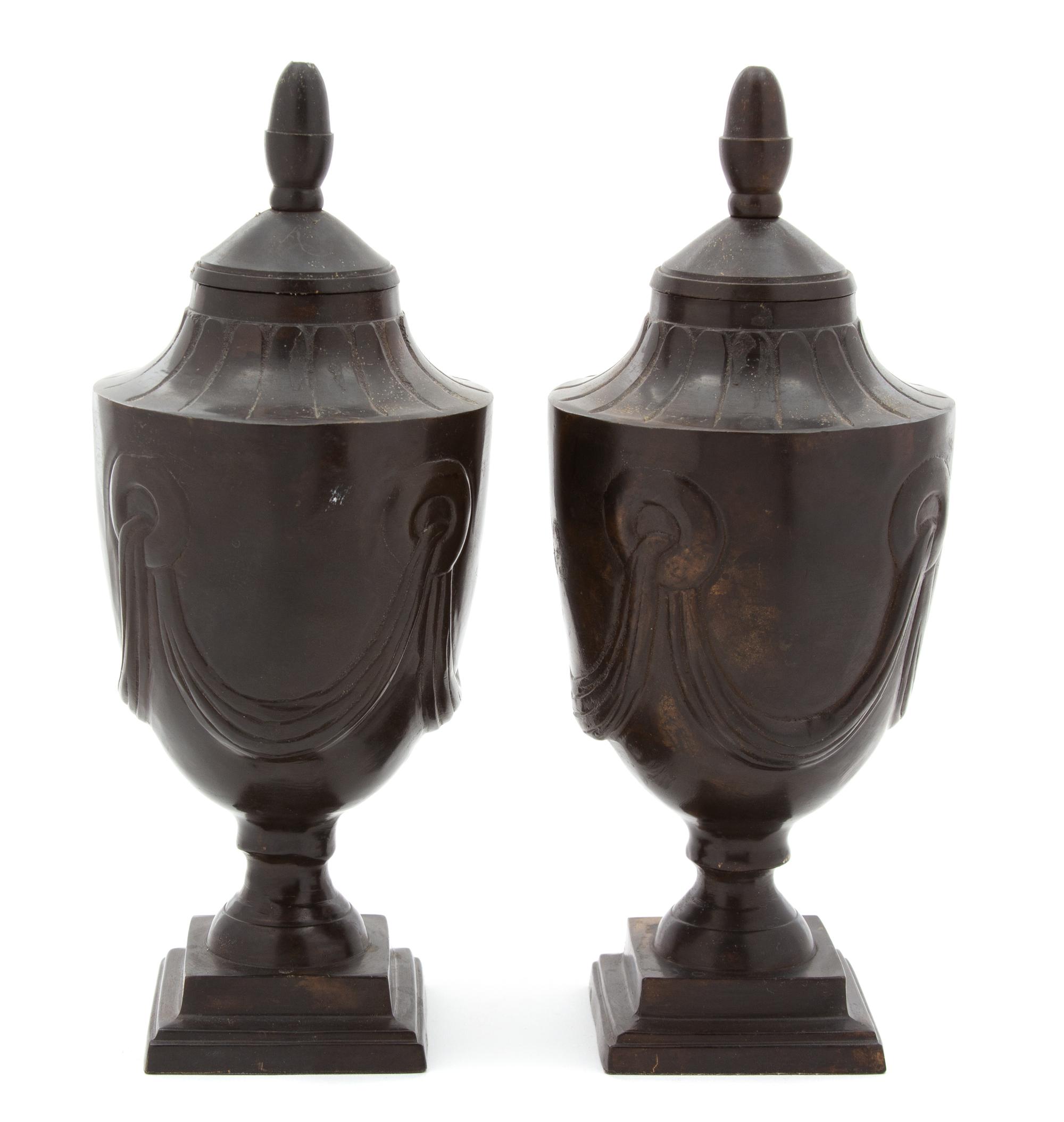 Pair of Indian Bronze Covered Urns Height 9 3/4 inches. — 20TH CENTURY
