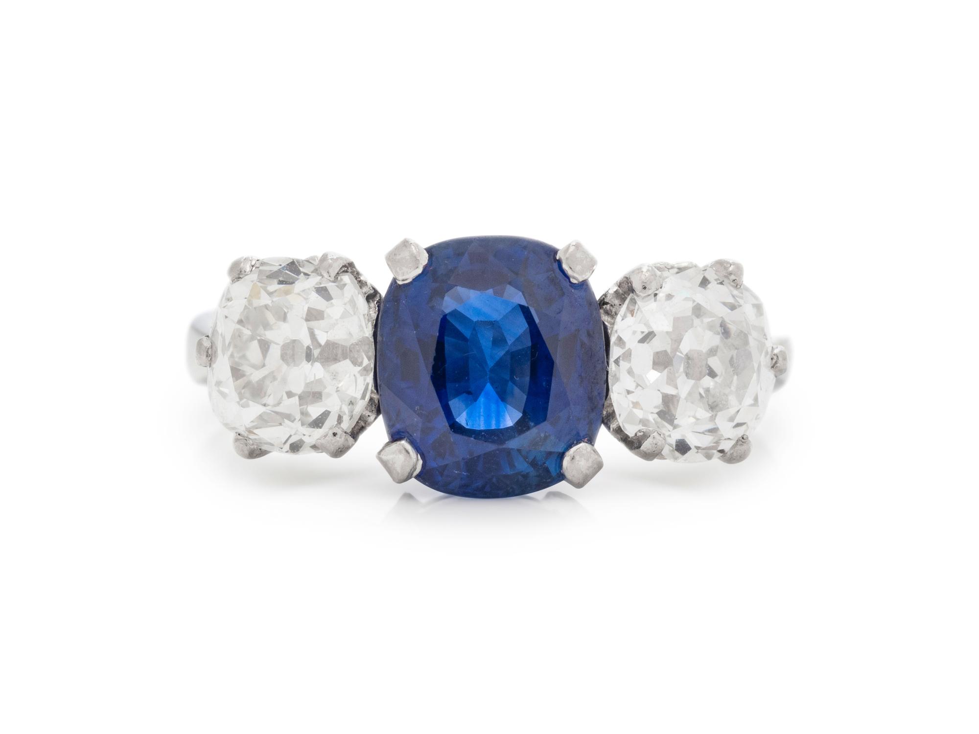 ANTIQUE, BRITISH, SAPPHIRE AND DIAMOND RING