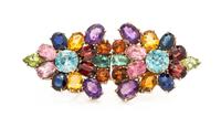 A Pair of Retro Rose Gold and Multigem Dress Clips, 14.90 dwts.