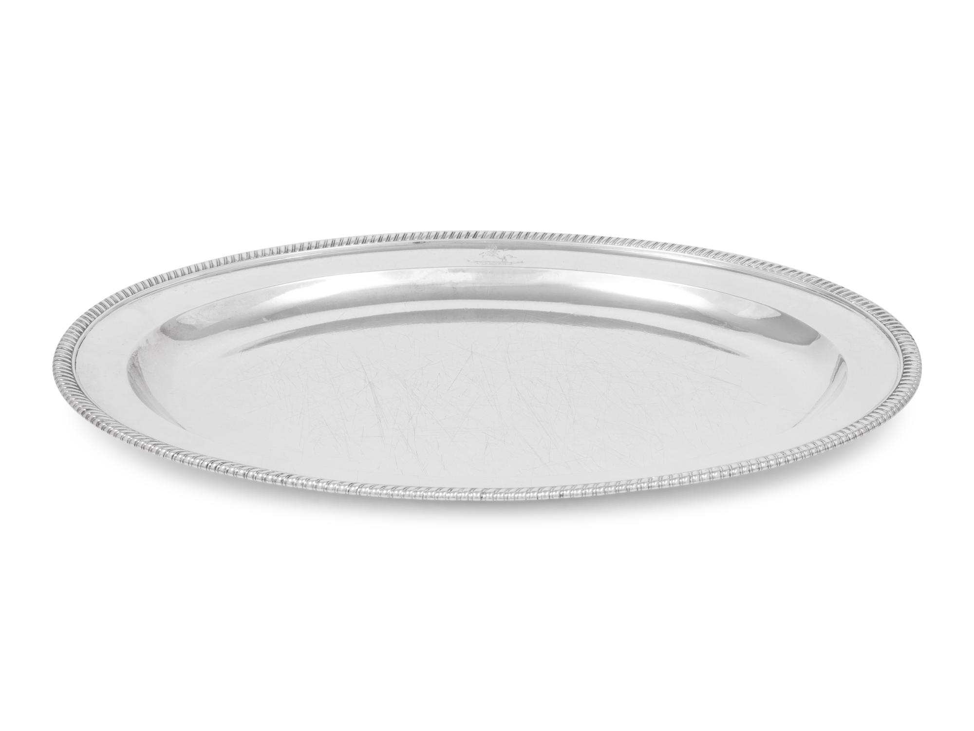 A George III Silver Meat Platter with Engraved Crest and Motto