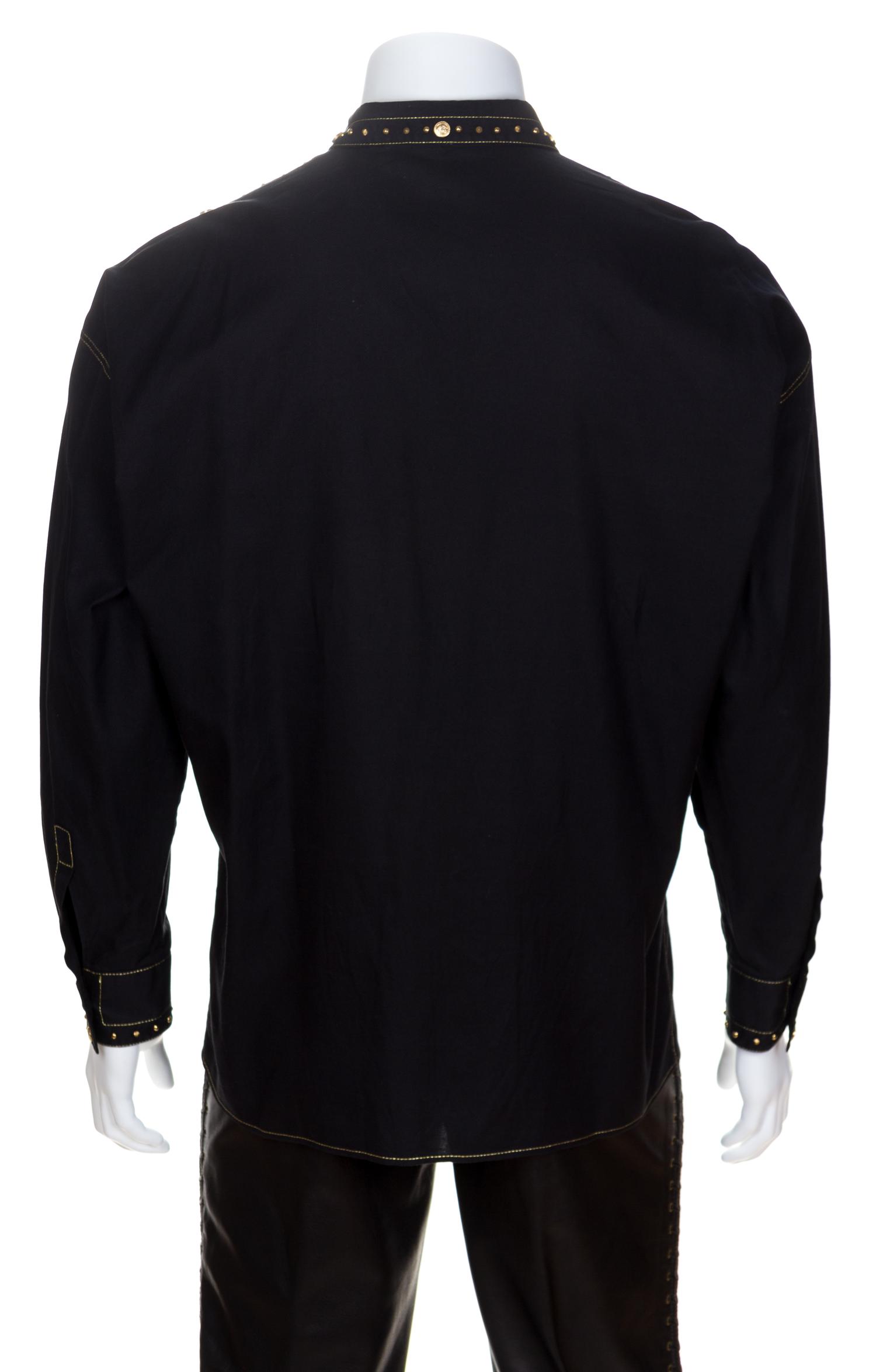 A Gianni Versace Black Cotton Western Shirt, Size 52.