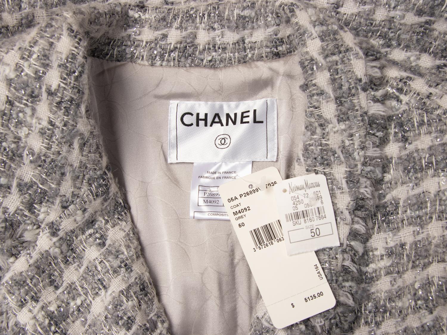 Chanel, Grey Fantasy Tweed Double Breasted Coat